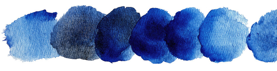 Abstract watercolor design of a horizontal row of blended shades of blue