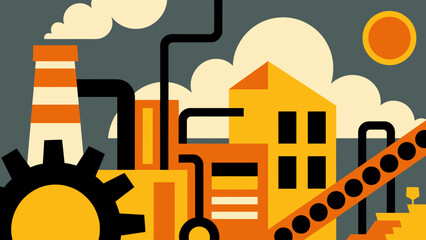 Obraz premium Industrial Factory with Gears and Pipes in Action
