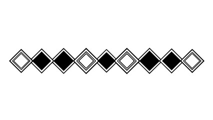 Minimalist black and white geometric diamond line border pattern design element featuring alternating solid filled shapes and outline frames for decoration