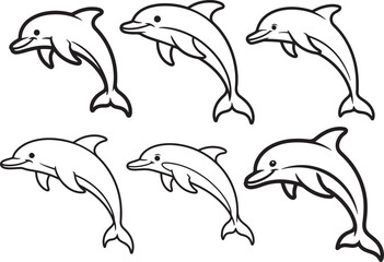 Obraz premium Set of jumping dolphin Line Art, Coloring Book Page Vector Illustration