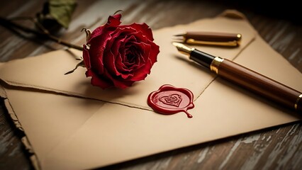 Romantic love letter sealed wax rose fountain pen