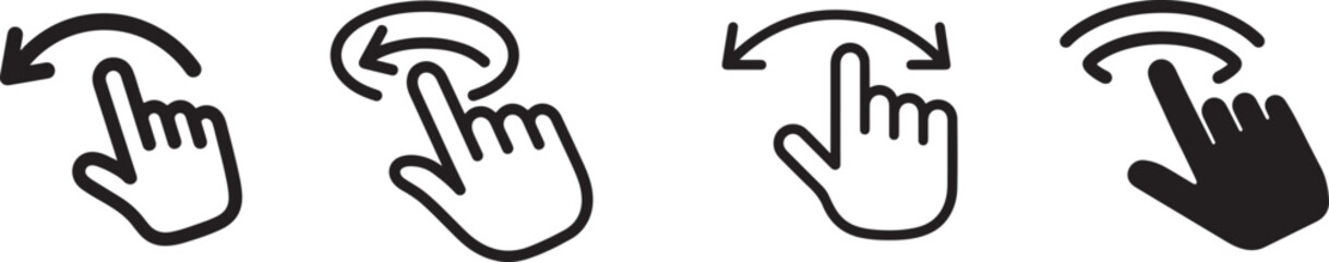 Obraz premium Hand touch gesture icons set for swipe scroll and interactive screen navigation, Hand Gestures for Touchscreen Interaction Icons