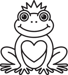 Fototapeta premium Frog Prince Valentine Line Art, Coloring Book Page Vector Illustration