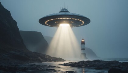 Ufo Over Lighthouse