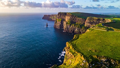 Dramatic Cliffs of Moher Landscape in Ireland on a Sunny Day.