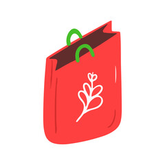 Red Shopping Bag With Green Handles And Plant