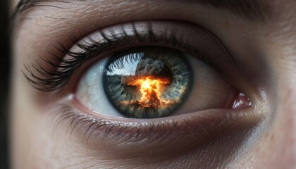 Obraz premium Eye reflection of explosion