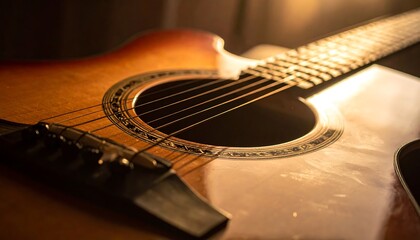 Obraz premium Close-up of an Acoustic Guitar - Musical Instrument Photography.