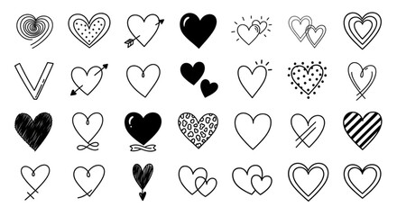 Diverse Heart Icons for Valentine's Day, Love, Romance, Web Design, Social Media Graphics, and Creative Projects
