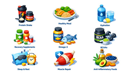 Healthy Lifestyle and Daily Habits Flat Illustration Set