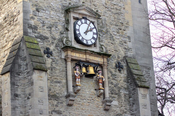 Quarterboys: the two mechanical figures in Roman costumes seen below the clock. They strike the bells with their axes every fifteen minutes.