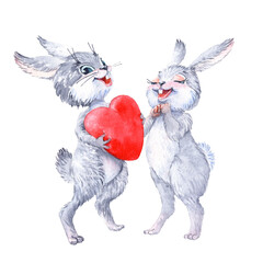 Two toon Bunnies with red Heart