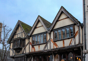 An ancient half-timbered house located on Cornmarket Street in Oxford. 