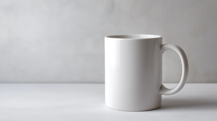 Obraz premium A white coffee mug on a plain surface with a simple background , color of the year 2026, cloud dancer