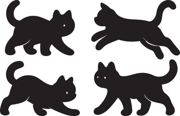 Black Cat Silhouette Action Set for Logo Design and Educational Pet Behavior Illustrations