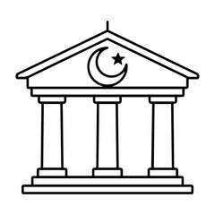 Naklejka premium Minimalist Line Art Icon of Islamic Bank Building with Crescent and Star