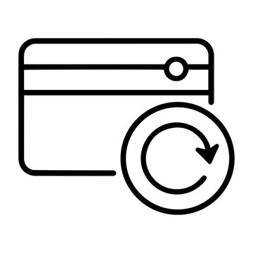 Minimalist black line icon of credit card with circular arrow for recurring payments