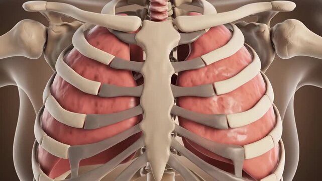 Anatomical illustration of human thorax showing bones and internal organs