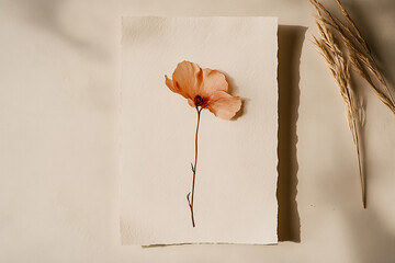 Minimal flower placed on textured paper in soft natural light.
