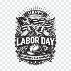 Labor Day Emblem with Industrial Tools and Clenched Fist