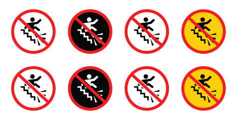 Fototapeta premium No Running on Stairs. Vector No Running or Climbing on Stairs Sign. Red Prohibition Icon for Safety. Please Do Not Run on stairs Symbol.