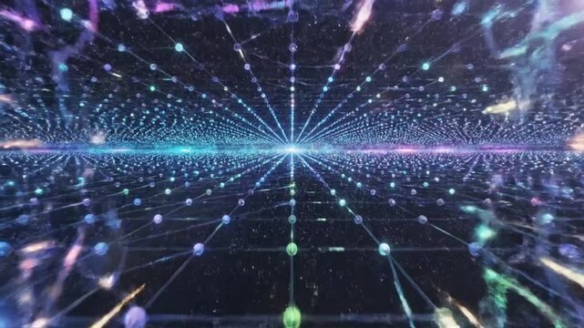 Futuristic digital tunnel with vibrant lights