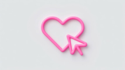Digital love symbol with pink heart and cursor pointer icon representing valentine letters and online affection
