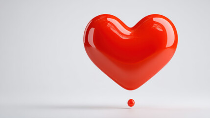 Digital red heart floats above small red sphere symbolizing love and valentine letters in clean minimalistic style