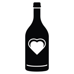 wine bottle with heart label vector icon