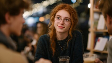 At a cozy café, a small social gathering of book lovers discusses their favorite reads over aromatic coffee, creating an atmosphere of intellectual engagement and camaraderie among passionate