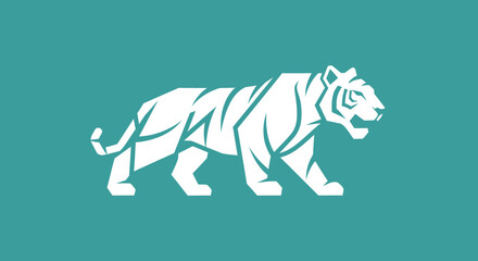 Fototapeta premium Stylized tiger in white, angular design on teal background