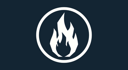 White stylized flames in circle on navy © MHM99