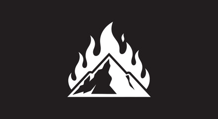 White mountain silhouette within fire flames on black background