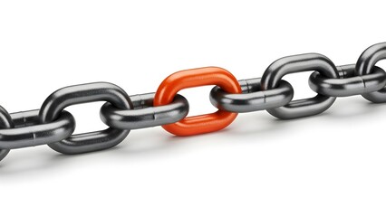 Obraz premium Steel Chain with One Orange Link representing Strength and Leadership in Business