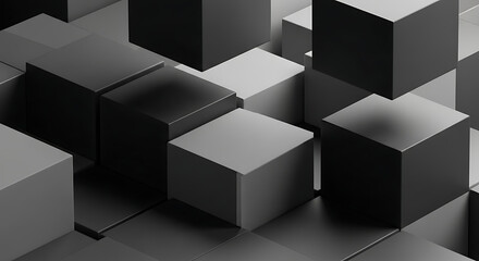 Abstract 3d Render of Black and Gray Cubes Stacked Together, Modern Minimalist Background and Digital Design, Geometric Texture and Pattern