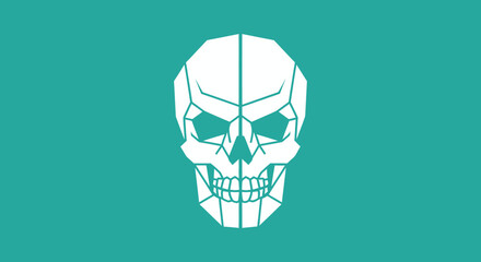 Angular white skull on teal backdrop