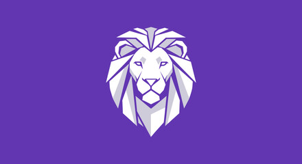 Geometric white lion head on a purple background