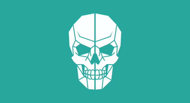 Angular white skull on teal backdrop