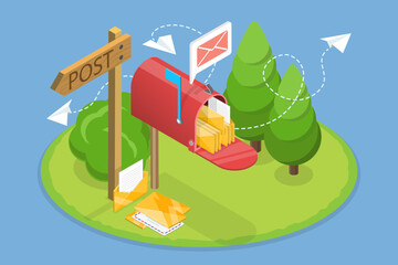 3D Isometric Flat Vector Illustration of World Post Day, Delivery, Messages and Communication