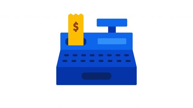 Cash register icon animation. illustration of a cash register with a receipt, suitable for use in e-commerce websites, store applications, or financial presentations.