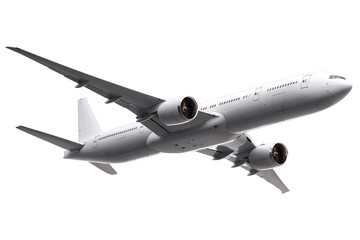 Obraz premium Large passenger jet in flight, white body, red accents