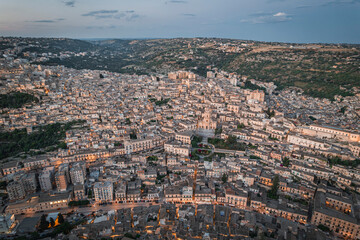 Aerial Dusk to Night View of Modica Old Town, Sicily