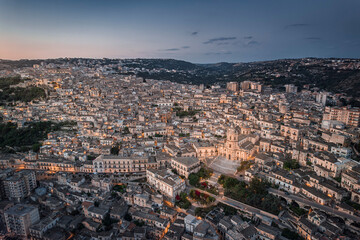 Aerial Dusk to Night View of Modica Old Town, Sicily