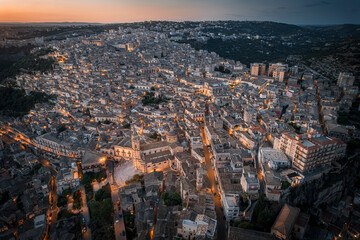 Aerial Dusk to Night View of Modica Old Town, Sicily