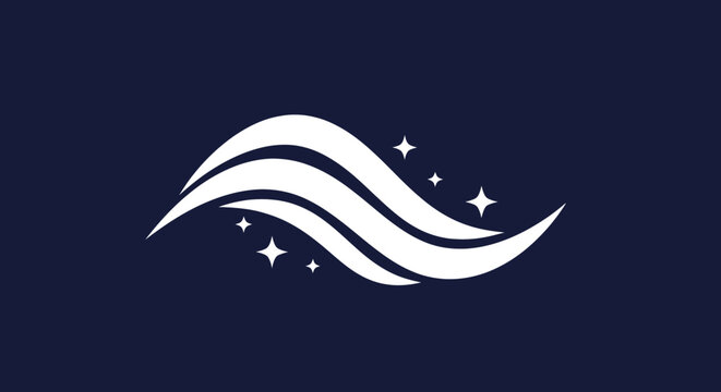 Wavy white lines & stars on dark blue