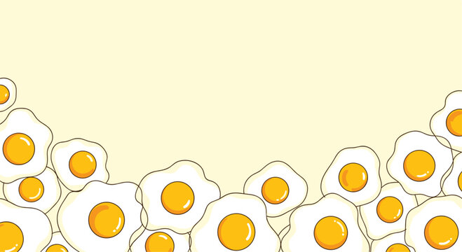 Colorful pattern of fried eggs scattered across a pale yellow background for food-themed designs and breakfast branding projects.