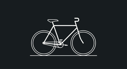 Fototapeta premium Minimalist white line illustration of a classic road bicycle silhouette set against a dark gray background for modern athletic design.