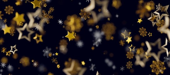 Abstract design with golden stars and snowflakes on a dark blue background. Perfect for holiday greetings and seasonal p © vegefox.com