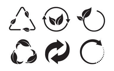 Set of eco-friendly recycling arrow vector icons in silhouette style. Vector Illustration