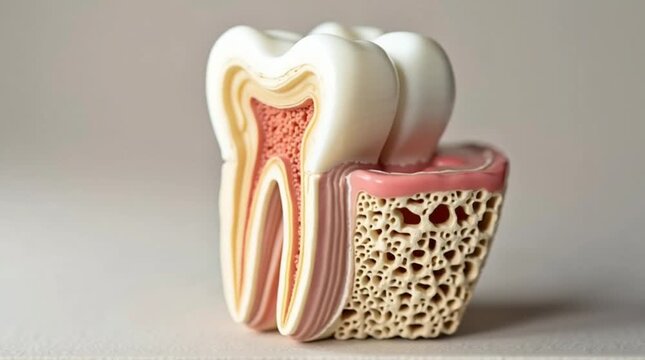 A detailed anatomical model showcases the intricate internal structure of a human tooth